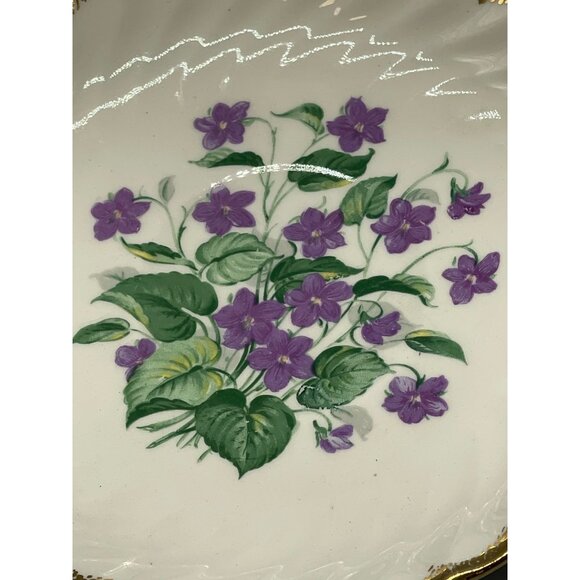 Royal China 22K Gold Golden Violet saucer violet flowers green leaves stems READ - Picture 4 of 5